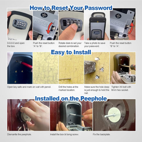 Key Lock Box for Outside, Portable Waterproof Wall Mounted 4-Digit Combination Key Storage Lockbox for Home