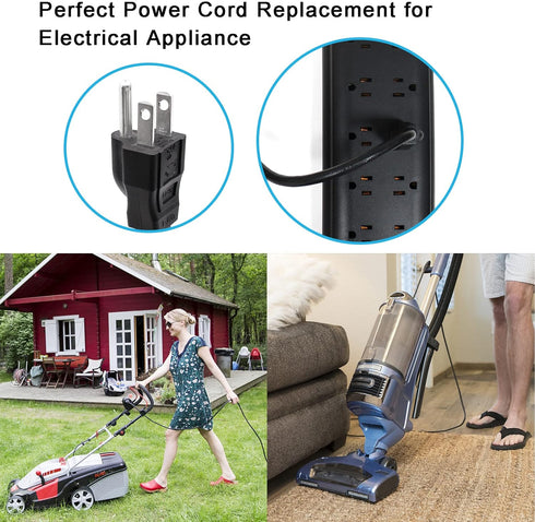 2Pack Power Cord Replacement, 6.46Ft Cable for Appliance, NEMA 5-15P Plug US SJT 18AWG (18/3)