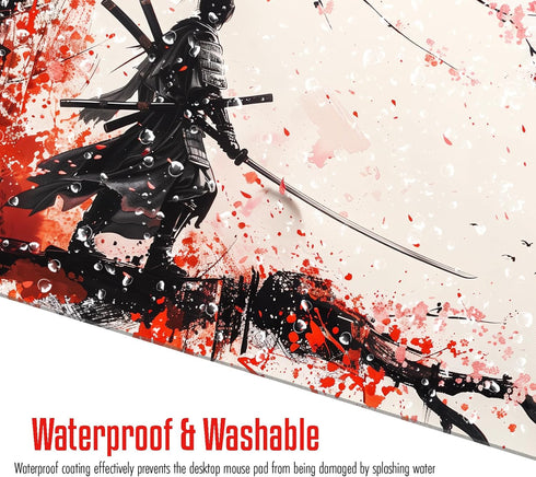 Large Japanese Gaming Mouse Pad, White and Red, Premium Non-Slip Anime Desk Pad, Waterproof 31.5 x 15.7 in (sam3)