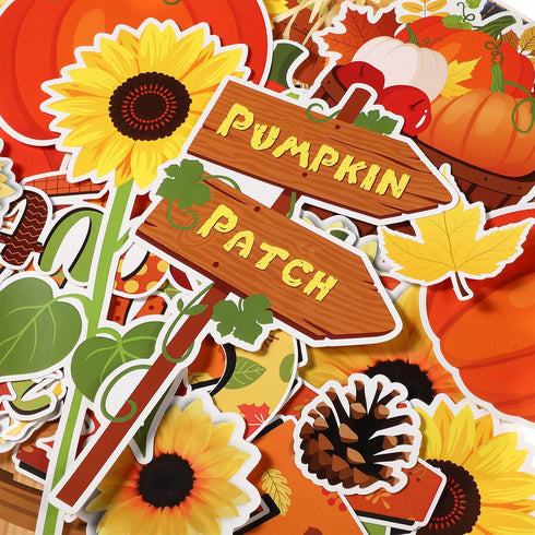 Pasimy 102 Pcs Fall Pumpkin Bulletin Board Classroom Decorations, Autumn Thanksgiving 3D Scarecrow and Honeycomb