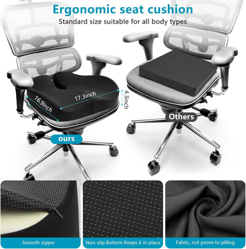 Comphekept Seat Cushions for Office Chairs & Hip Pain Relief, Extra-Dense Coccyx Cushion with Sciatica Support