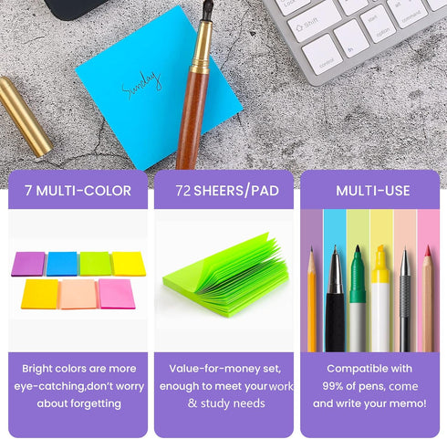 Sticky Notes 3 x 3 in, 28 Pads with Bright Colorful Super Sticking Power, 72 Sheets/pad