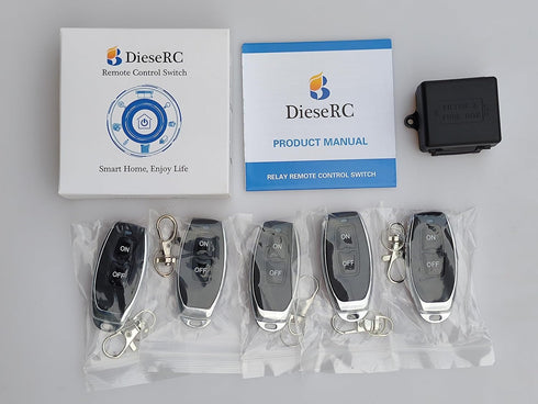 DieseRC 433Mhz Universal Wireless Remote Control Switch, DC 12V 1CH RF Relay Receiver Module with 5 Transmitters