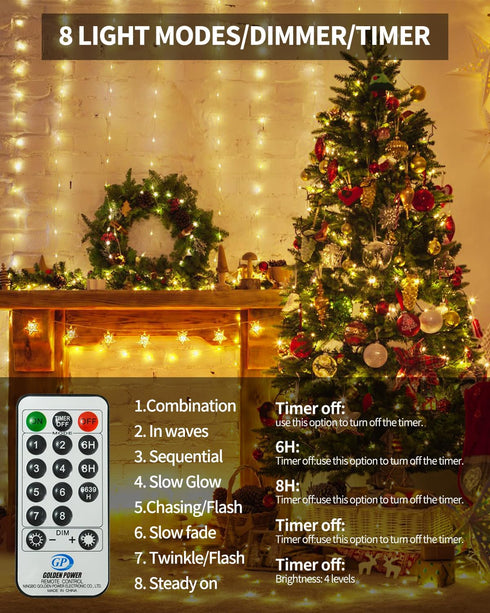 SenLuKit Copper Wire Fairy Lights Waterproof Plug in Christmas String Lights with Remote for Living Bed Room, Backyard