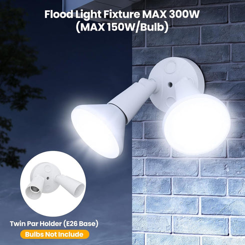 2-Pack 300W (Bulbs Onforu Adjustable Twin PAR Holder, Outdoor Flood Light Fixture Max Not Included), Switch Controlled