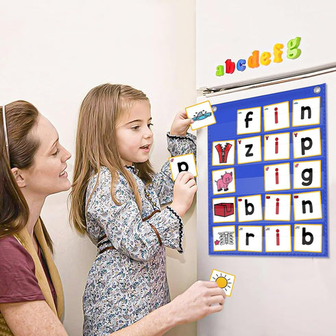 CVC Word Building Pocket Charts with 64 Phonics Flash Cards Kindergarten Classroom Must Haves, CVC Literacy Games for Beginners in Reading and Spelling. by abcxgood