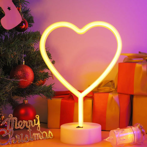 LED Heart Shaped Neon Night Lights Warm White Neon Lamp USB & Battery Powered Hanging Wedding Sign Novelty Indoor Lamps