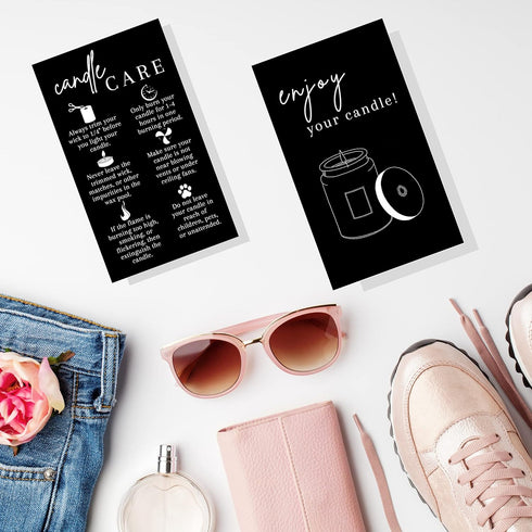 Handmade Candle Care Instruction Card - 50 Pack for Candle Makers, Black with White, 3.5 x 2 inches