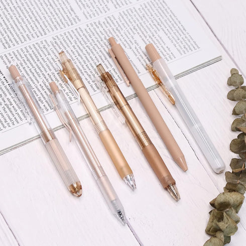 Buqoo 5 Pack Gel Pens Set with 0.5mm Fine Points - Retractable Gel Ink Pens in Various Styles with 1 Highlighter for