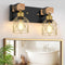 FadimiKoo Rustic Style Wood Bathroom Wall Sconces, 2-Light Black Gold Bathroom Vanity