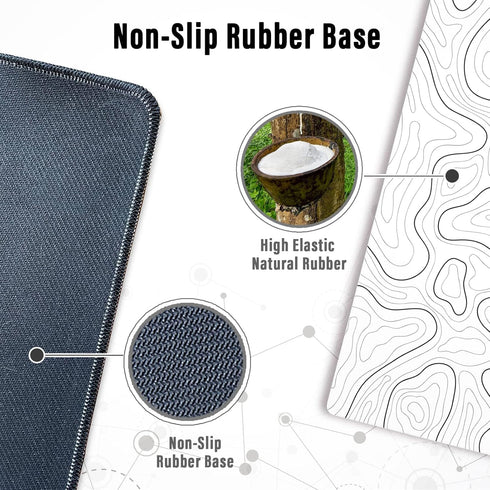 Ovenbird Large Gaming Mouse Pad: Minimalist Topographic Map Desk Mat, Extended XL Anti-Slip Base, 35.4 x 15.7 in, White