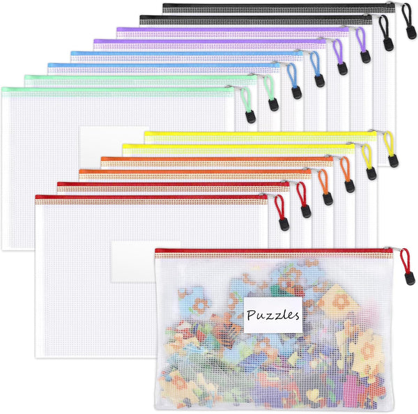 Sooez 14 Pack Mesh Zipper Pouch Bags, A4 Size Waterproof Zipper Pouches for Classroom Organization, Office Supplies