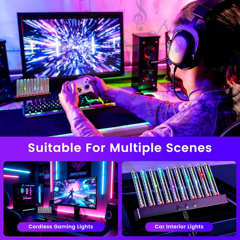 (E2-Rechargeable) Audio Visualizer Gadget Rechargeable RGB Sound Activated Light Bar, Music Spectrum Analyzer Display