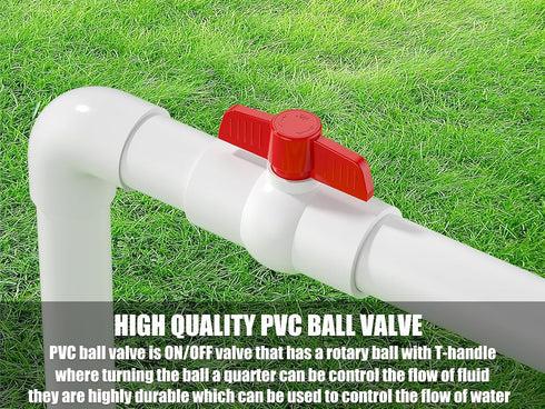 2PCS 2" PVC Ball Valve, SCH40 Slip PVC Water Pipe Valve with Easy Turn Red T-Handle for Swimming Pool & Irrigation