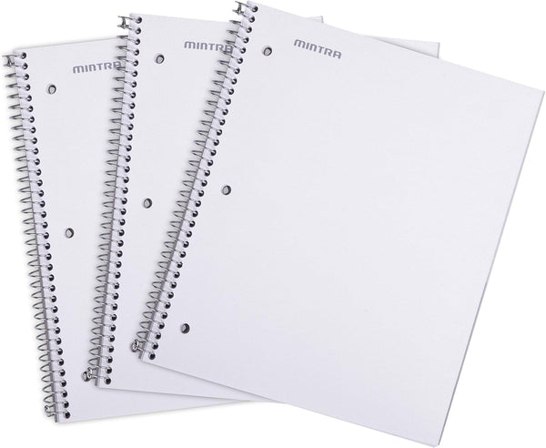 Mintra Office Durable Spiral Notebooks, 1 Subject, White, Wide Ruled, 3 Pack, 100 Sheets, Poly Pocket, Moisture