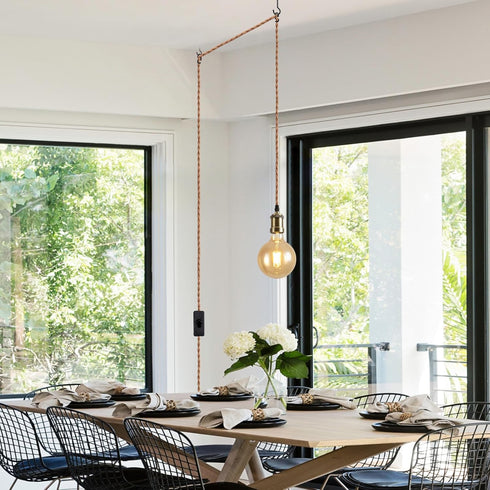 E26 19.68 Insert lamp Holder Cable feet Long, Twine Insert Pendant Light Cable kit, Farmhouse Pendant Light with on/Off