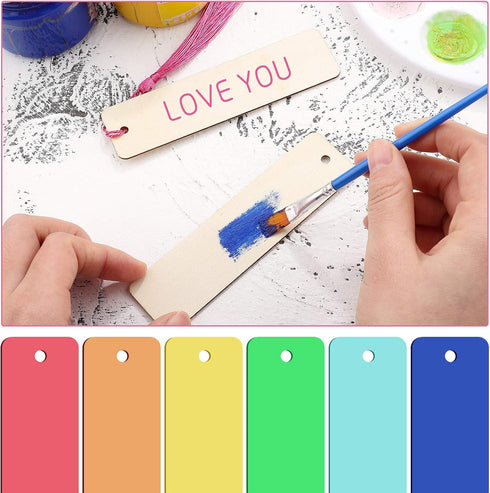 Zonon 36 Pieces Wood Bookmark Blank Bulk | Unfinished Bookmarks with Tassels for DIY Craft | Wooden Hanging Tag