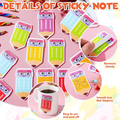 Janlaugh Teachers Sticky Notes - 48 Pads, 1440 Sheets Pencil Shaped Note Pads, Cute Self Adhesive Gifts for Students