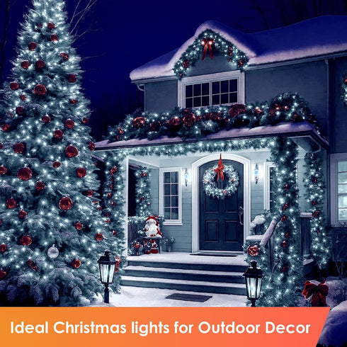1200 394 IP67 8 Christmas Lights LED FT, Waterproof Christmas Tree Lights with Modes, Outdoor String Lights with Timers