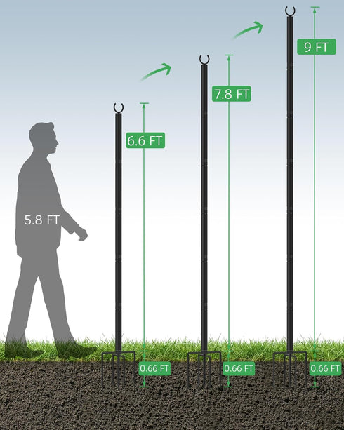 1 Pack, 5-Prong LANDVOI Outdoor String Light Poles Heavy Duty String Light Poles for Outside with Base & Adjustable