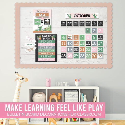 Hadley Designs Cactus Classroom Calendar Set, Bulletin Board for Classroom Decorations