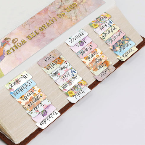 GZCQLKOR Tabs,75 Bible Tabs, Floral Theme Tabs for Women and Men Study Bible Index Tabs, Bible Journaling Supplies