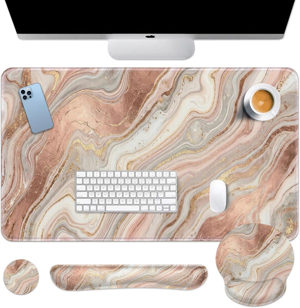Britimes Marble Gold Pink Keyboard Mouse Pad Set Abstract Glitter 4in1 Large