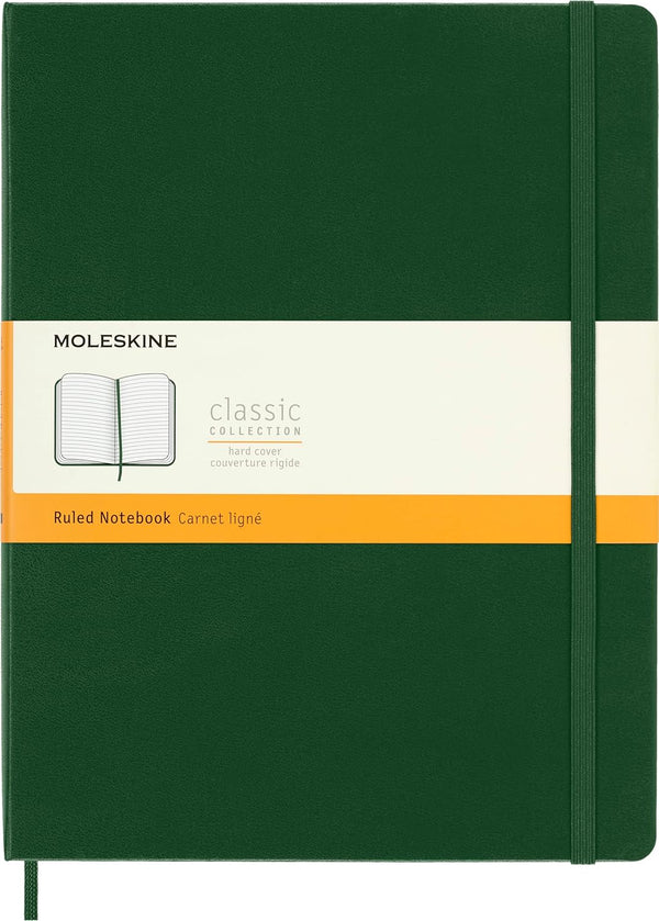 Moleskine Notebook, Extra Large, Ruled, Myrtle Green, Hard Cover, 7.5 x 9.75