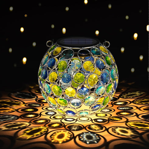 Uspring 2 Pack Crystal Mosaic Solar Lanterns Outdoor Waterproof Decorative Hanging Solar
