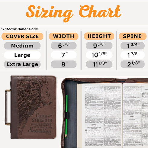 Christian Art Gifts Men's Classic Bible Cover, The Lord is My Strength Lion Exodus 15:2, Brown Faux Leather, Large Size