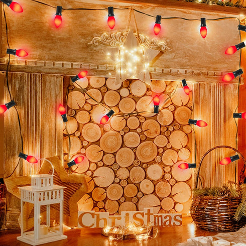 25PK C7 Christmas LED Replacement Bulbs C7 Ceramic Red LED Bulb 0.6W E12 Base for Outdoor Indoor Christmas Decor
