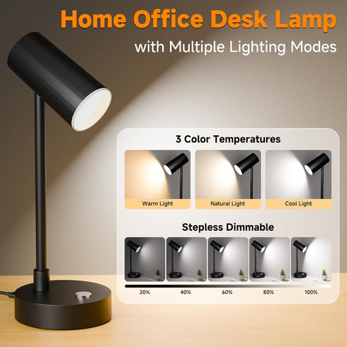 Dimmable 3 ShineTech LED Desk Lamp for Home Office, Table Lamp with Color Modes & Adjustable Brightness, USB-C Port