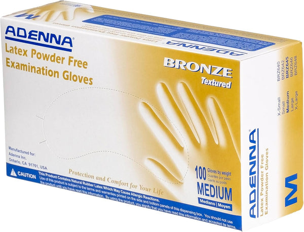 Adenna BRZ645 Bronze 5.5 mil Powder-Free Latex Gloves, Medical Grade, White, Medium,
