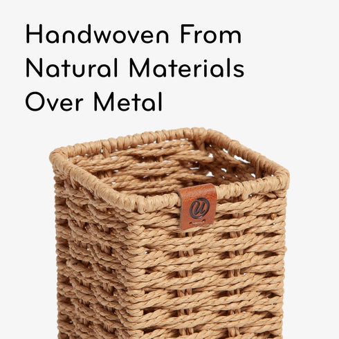 U Brands Woven Pencil Cup, Rattan-Inspired Wicker Style Office Organization Supplies, 1 Count