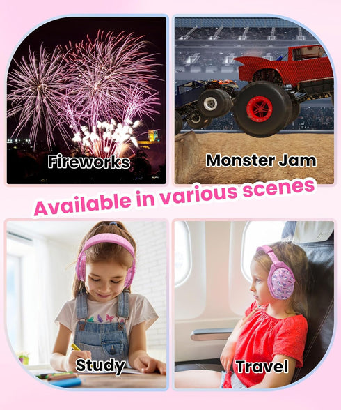 ZOHAN EM030 Noise Cancelling Headphones with Thicker Ear Pads, Adjustable Kids Ear Protection for Concerts - Pink