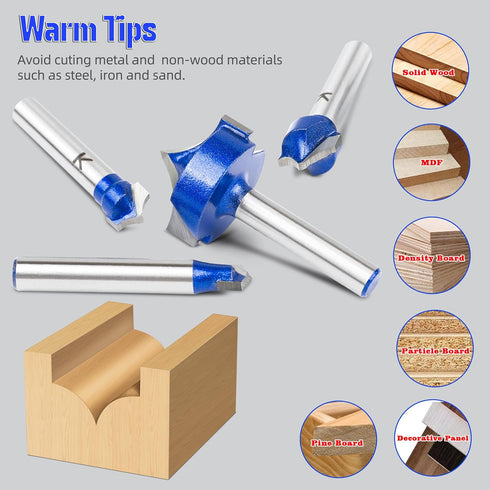 SMJXTOP 4Pcs Set 1/4" 1/4,3/8",1/2" 1",Roundover Carbide Groove Point Cutting Roundover Router Bit Shank,Cutting Dia.
