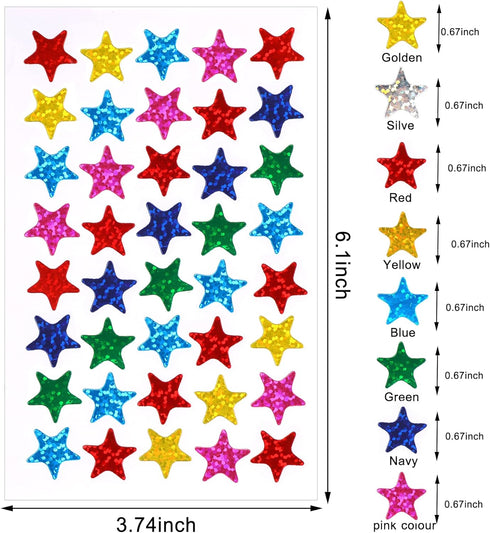 JANYUN 2240Pcs Self-Adhesive Holographic Metallic Glitter Foil Star Stickers for DIY Crafts Scrapbooking Office