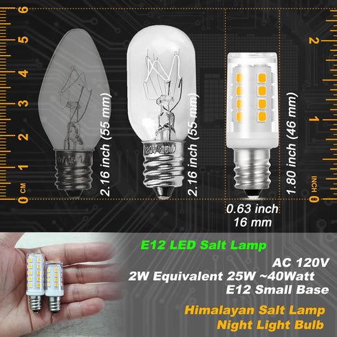 2W C7 E12 Bulb 300lm 2700K 120V E12 25W-40W Bulb, 2 Pack LED Salt Lamp Replacement Warm White Candelabra Base
