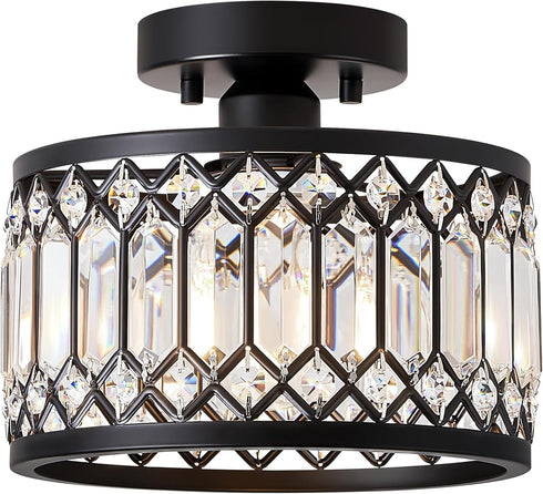 Pevfah Crystal Black Ceiling Light, Modern Semi Flush Mount Ceiling Lighting Fixture,