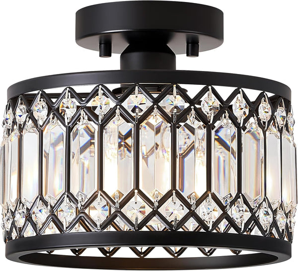 Pevfah Crystal Black Ceiling Light, Modern Semi Flush Mount Ceiling Lighting Fixture,