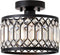 Pevfah Crystal Black Ceiling Light, Modern Semi Flush Mount Ceiling Lighting Fixture,