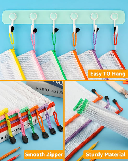 Umriox Zipper Mesh Document Pouch, 6 Assorted Sizes, Clear Waterproof Zipper Pouches for Craft Projects