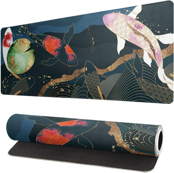 Japanese Gaming Mouse Pad XL - Extended Large Desk Mat, Stitched Edges Mousepad, 3mm Thick Non-Slip Rubber Base