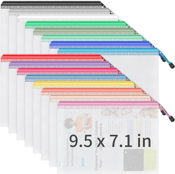 Umriox 16 Pack A5 Zipper Pouch, Mesh Bags with Zipper for Puzzles, Office and Travel Supplies