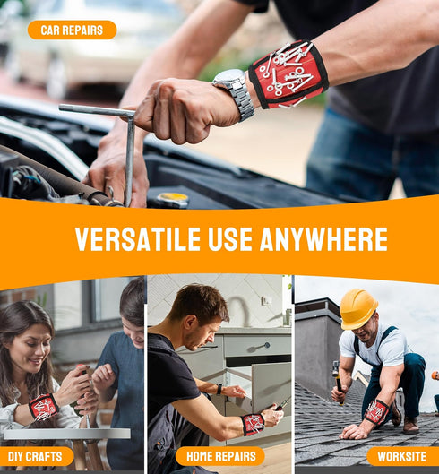 15 HiRui Magnetic Wristband for Tools Ultra-Strong Neodymium Magnets Hold Screws, Nails & Bits, Dual Pockets HandsFree