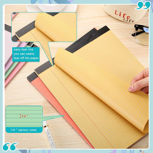 Fuutreo 8 Pcs 8.5'' x 11'' Colored Legal Pad Writing Pads, Narrow Ruled, 50 Sheets Per Notepad