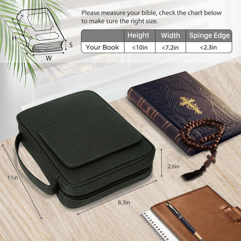 Bible Covers for Men & Women, Carrying Church Bag with Handle, Zipper, Multi-Pockets for Scripture Study, Deep Gray