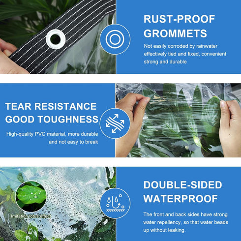 Generic 6x8ft Grommets 14mil Clear Tarps Heavy Duty Waterproof - Clear Tarps with - Thickened Transparent Plastic Vinyl