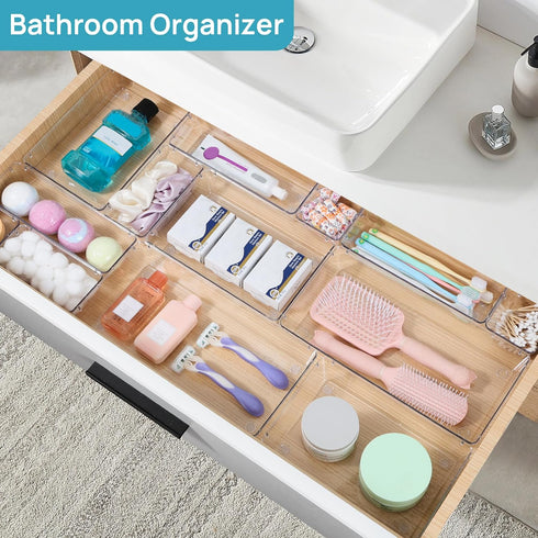 88PCS Set, 5-Size Vtopmart Clear Plastic Drawer Organizers Versatile Bathroom Drawer Organizer Trays, Storage Bins