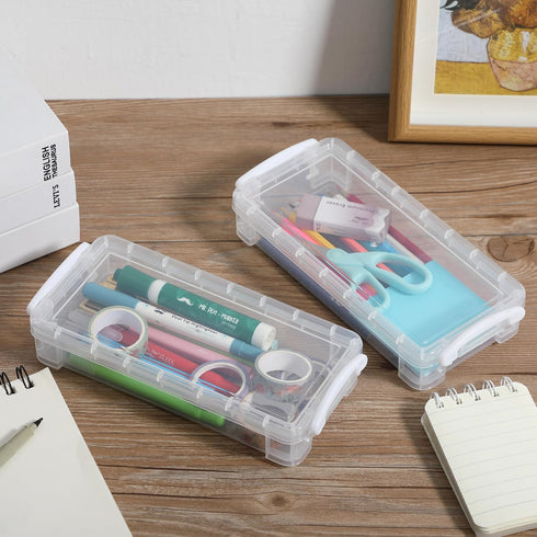 6 Pack, Mr. Pen- Clear Pencil Boxes, Snap-Tight Lid, Crayon Box, Plastic